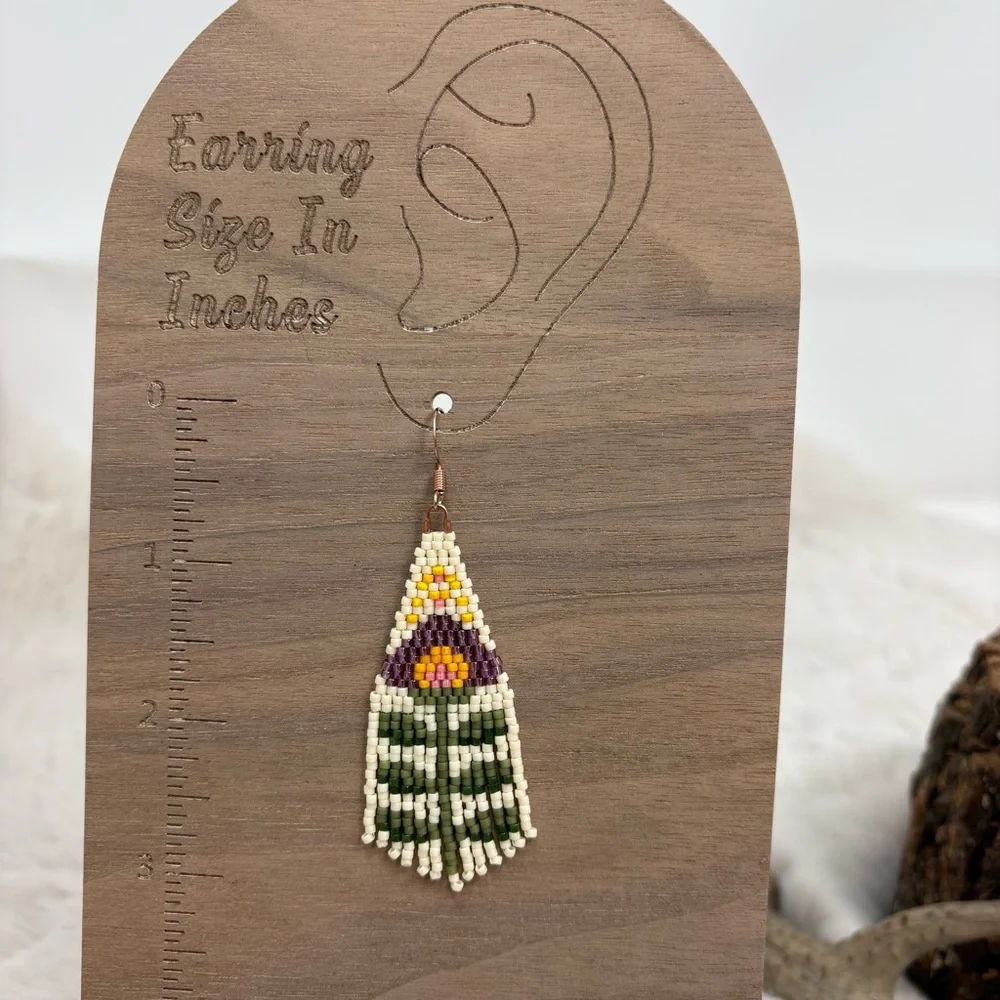 Beaded Fringe Flower Earrings - Picture 3 of 4